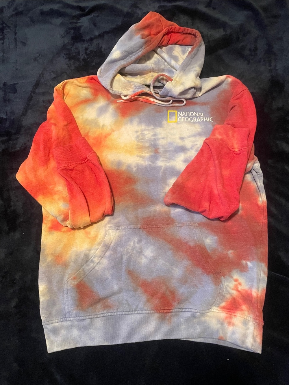 National Geographic Tie-Dye Hoodie - Red, Orange, Blue Sz Small